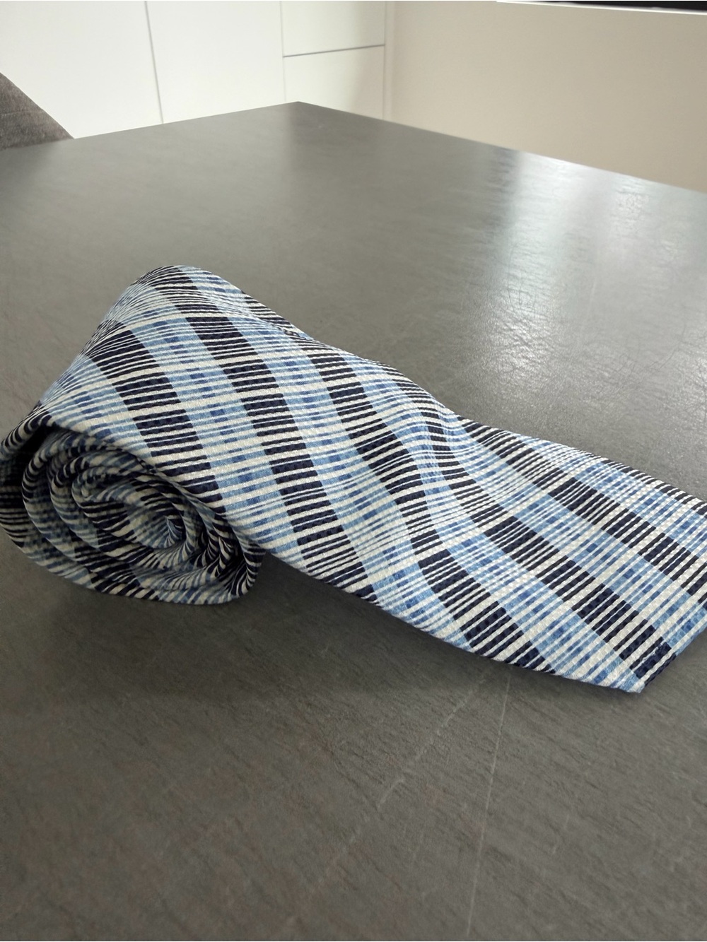Giorgio Armani Light and Navy Blue Striped Tie